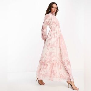 (Brand New - Never Worn) ASOS Pink Maxi Dress, High Neck, Long-Sleeved